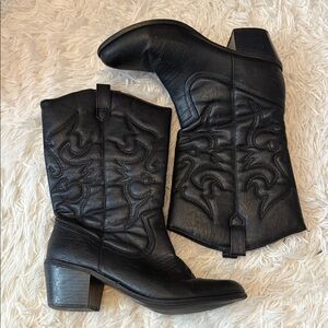 Black Western Faux Leather Cowboy Boots